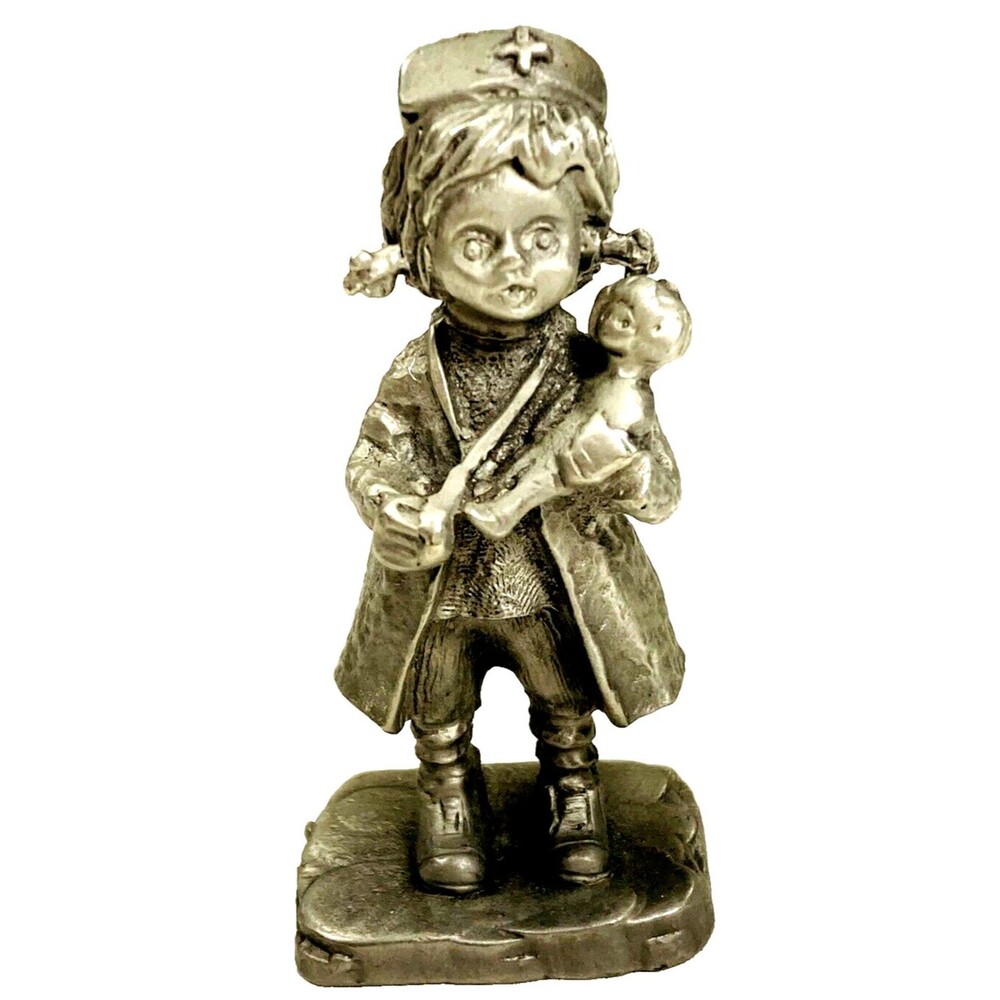 John Sullivan RDA Pewter Nurse Figurine Vtg 2.75" Silver Baby Doll 1975 Hospital